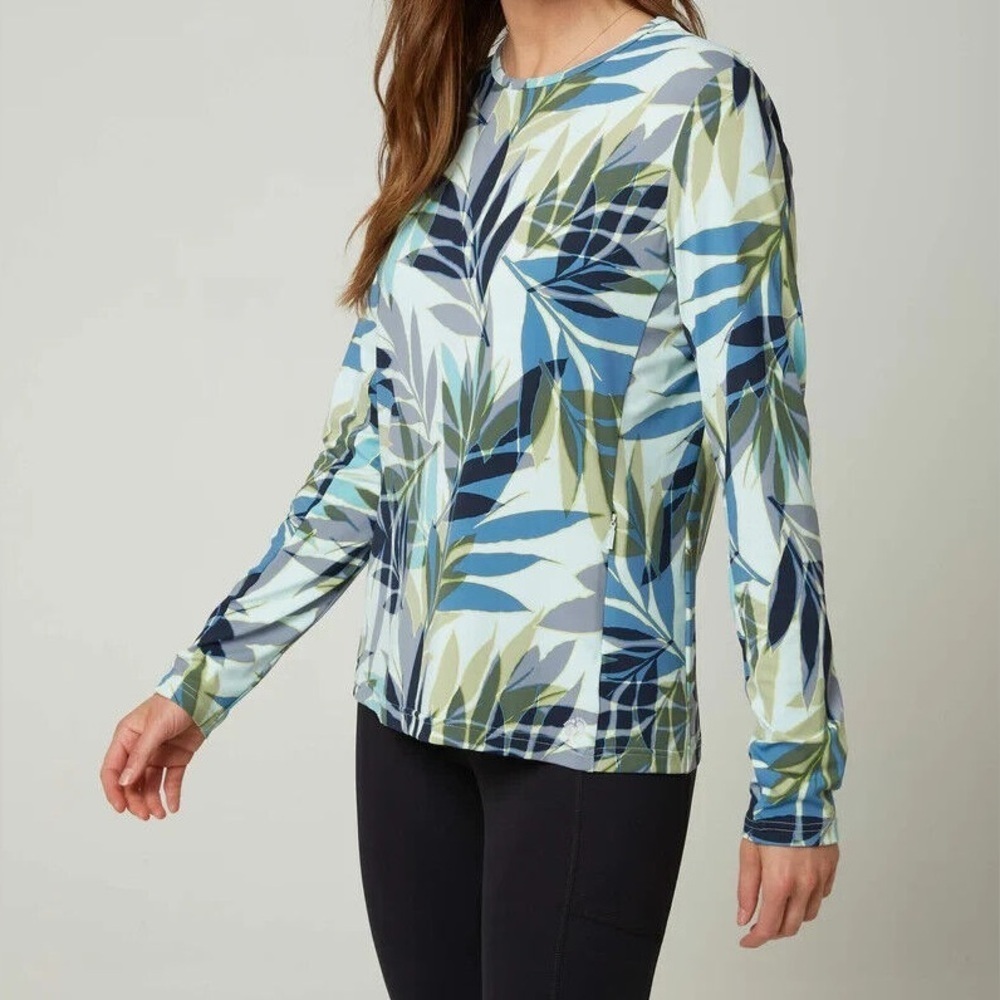 Hang Ten Sunray Long Sleeve Quick Dry UFP 50+ Sun Tee Mint Floral Women’s Medium